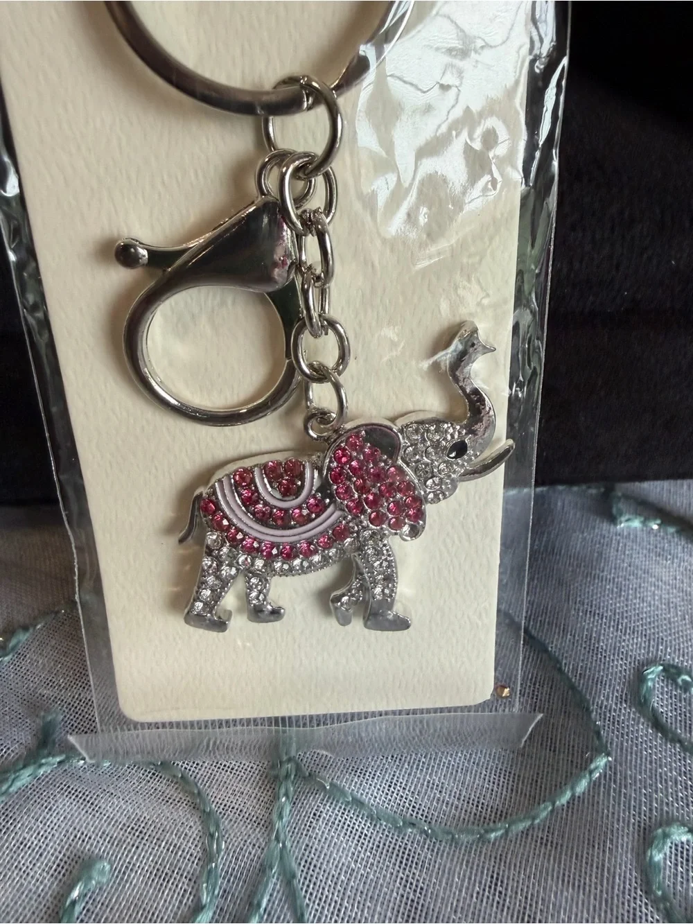 ePretty Elephant Bag Charm and Key Ring in Pink and Clear Crystal